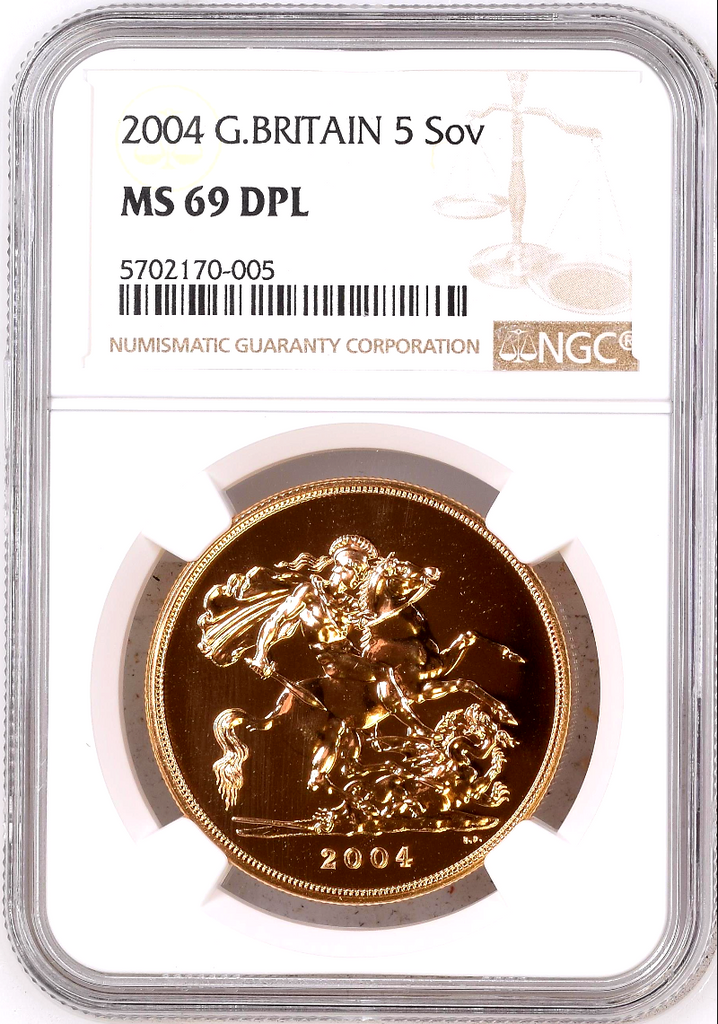 Great Britain 2004 Gold 5 Pounds Sovereign Elizabeth II NGC MS69 Mintage-1000