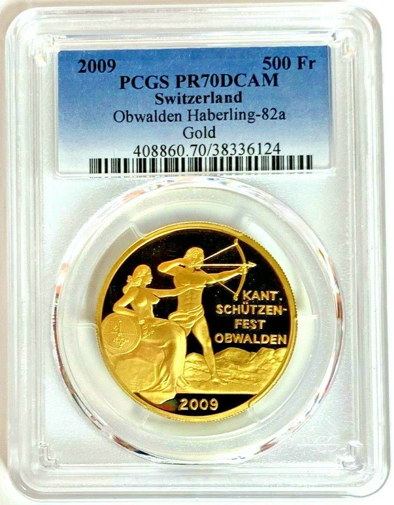 Swiss 2009 Gold Shooting Thaler 500 Francs Obwalden PCGS PR70 Top Pop Hab-82a