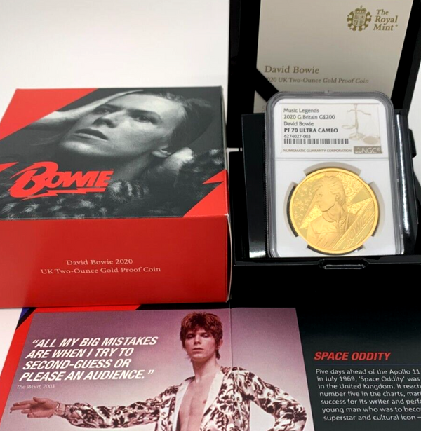 2020 Great Britain 2oz Gold £200 David Bowie Music Legend NGC PF70 Mintage 100