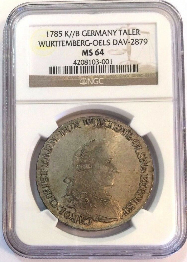 Germany 1785 K//B Silver Taler Karl Christian Erdmann Württemberg-Oels NGC MS64