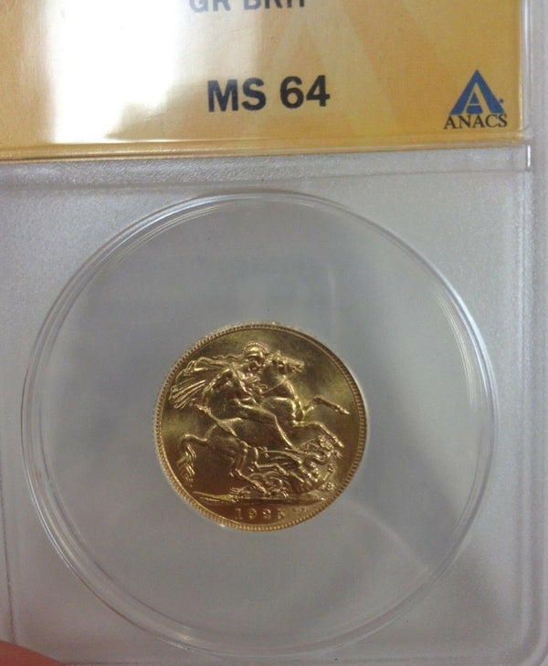 Great Britain 1925 Gold Coin Sovereign George V ANACS MS64