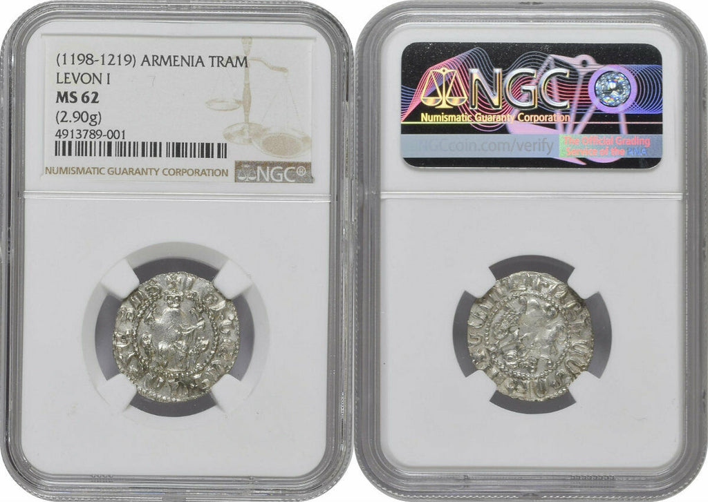 1198-1219 Cilician Armenia Silver Coin Tram King Levon I Coronation NGC MS62