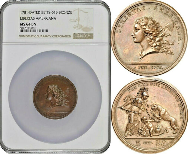 France 1781 Libertas Americana Bronze Medal NGC MS64 Mintage-300