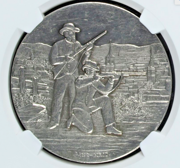 Rare Swiss 1899 Silver Shooting Medal Bern Biene R-238a NGC MS61 Mintage-152