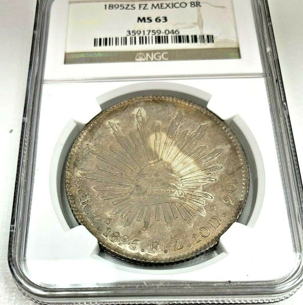 Mexico Republic 1895 Zs FZ Silver 8 Reales REPUBLICA MEXICANA Zacatecas NGC MS63
