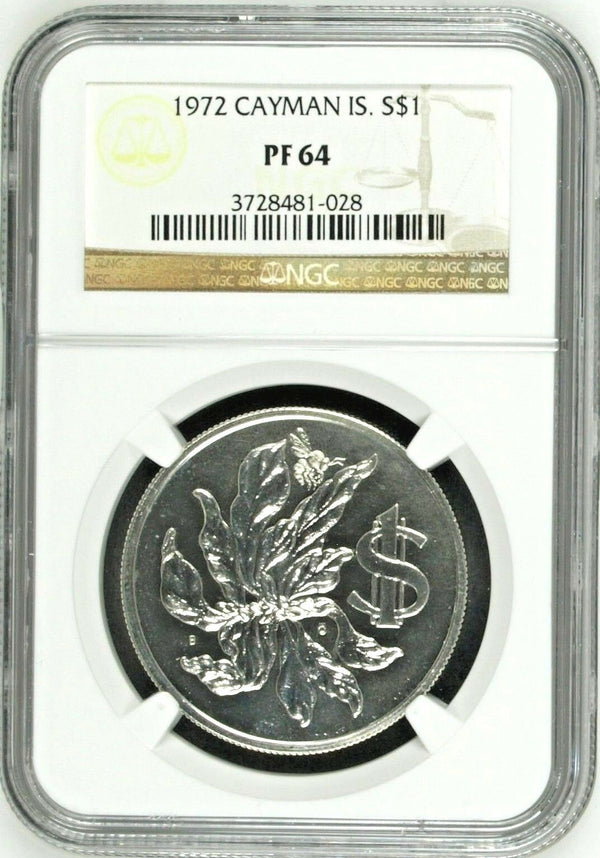 1972 CAYMAN Islands 1$ Silver Coin Graded by NGC as PF64