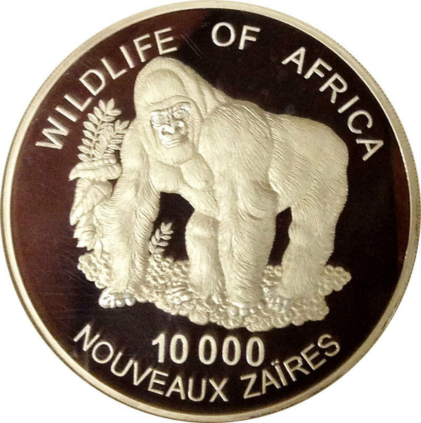 1996 Zaire 26oz Silver 10000 Nouveaux Zaïres Gorilla Wildlife of Africa NGC PF67