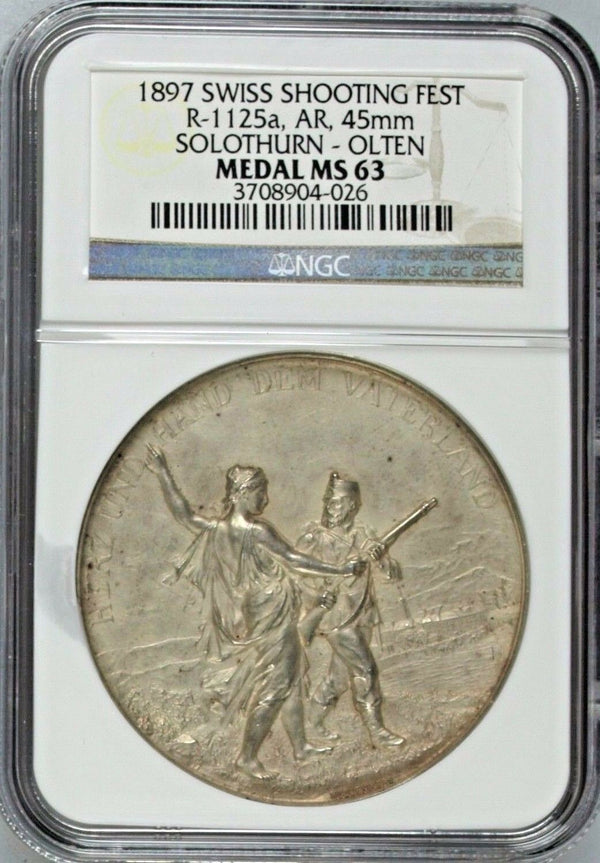 Swiss 1897 Silver Shooting Medal Solothurn Olten R-1125a Switzerland NGC MS 63