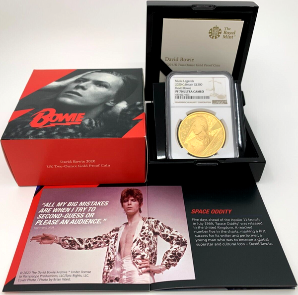 2020 Great Britain 5oz Silver £10 David Bowie Music Legend NGC PF69 Mintage 500