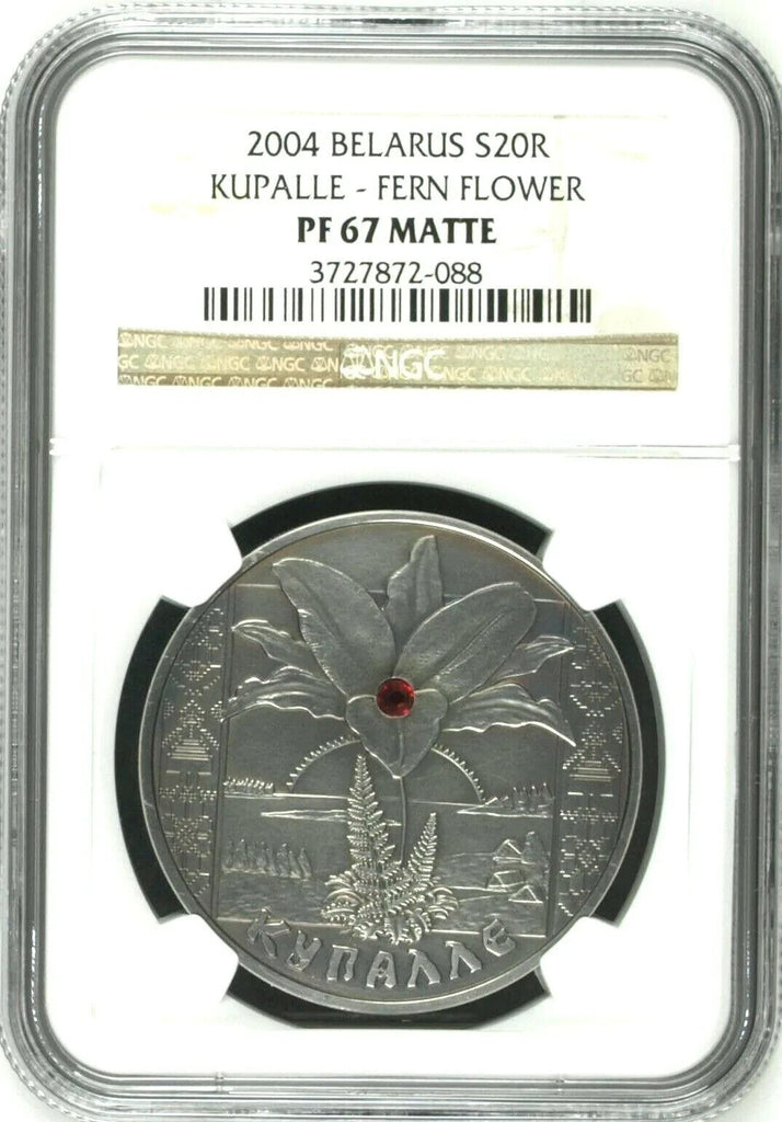 2004 Belarus Silver 20 Roubles Kupalle Fern Flover NGC PF67 Matte Low Mintage