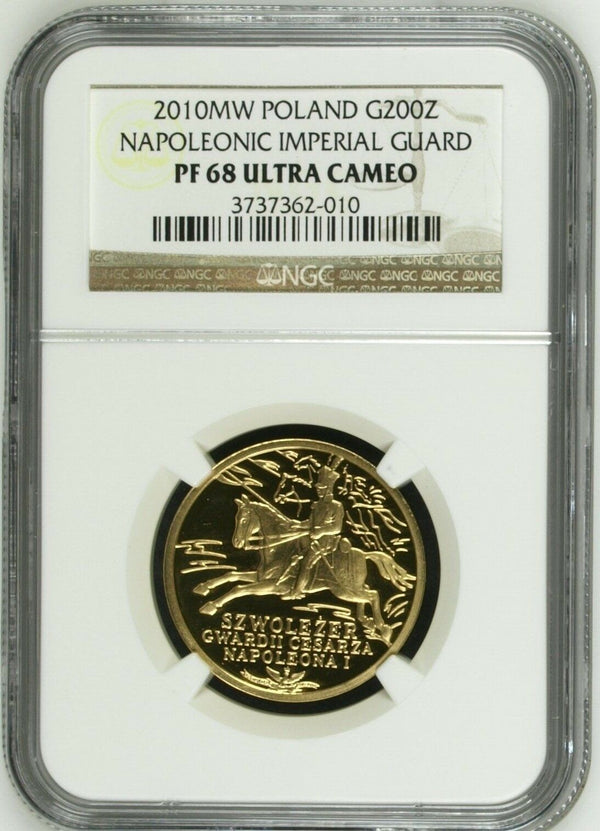2010 Poland Gold Coin 200 Zloty Napoleonic Imperial Guard Horse Cavalry NGC PF68