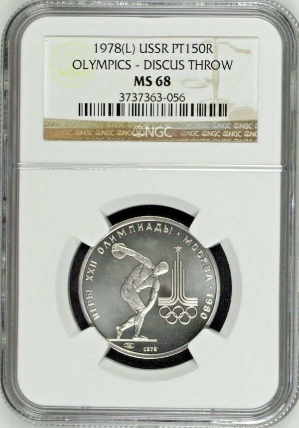 USSR 1978 Platinum Coin 150 Roubles 1980 Olympics Discus Throw NGC MS68 Russia
