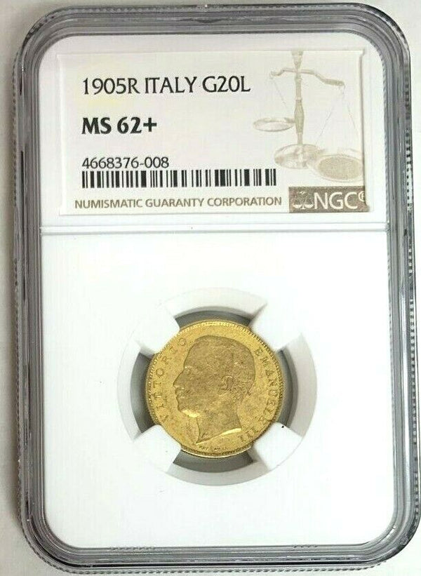 1905 Italy Gold Coin 20 Lire NGC MS62+ King Vittorio Emanuele III Rom