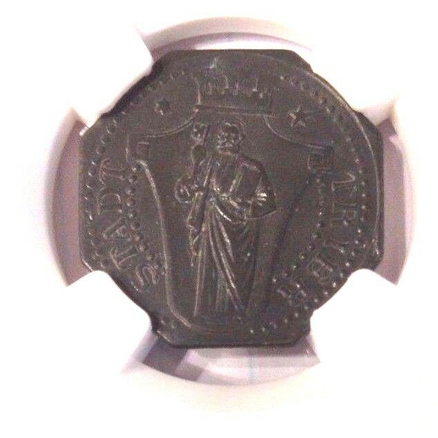 Germany Notgeld Octagonal Coin 10 Pfennig Trier Rheinprovinz Lamb-532.3 NGC MS64