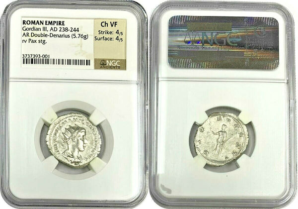Roman Empire Gordian III AD238-244 Antoninianus Pax holding branch NGC Ch VF