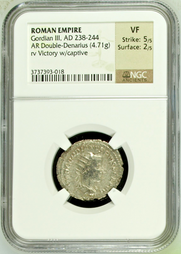 Roman Empire Gordian III AD238-244 Silver Double Denarius Victory captive NGC VF