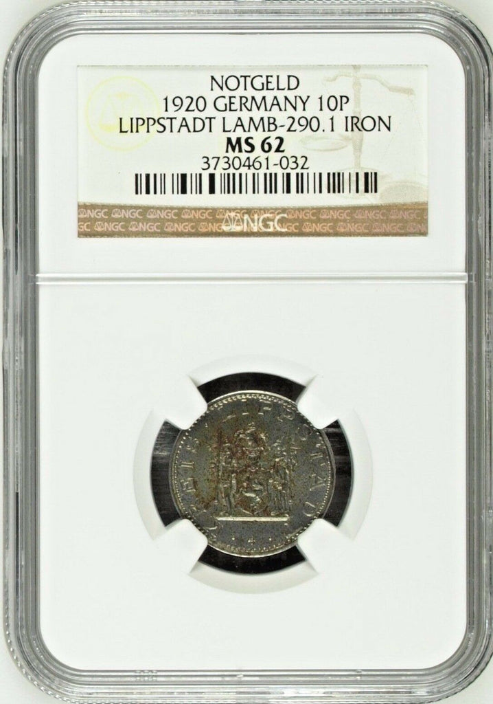 1920 Germany Notgeld Coin 10 Pfennig Lippstadt Notmünzen NGC MS62