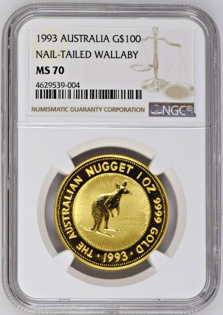 Australia 1993 Gold $100 Australian Nugget Kangaroo Nail-tailed Wallaby NGC MS70