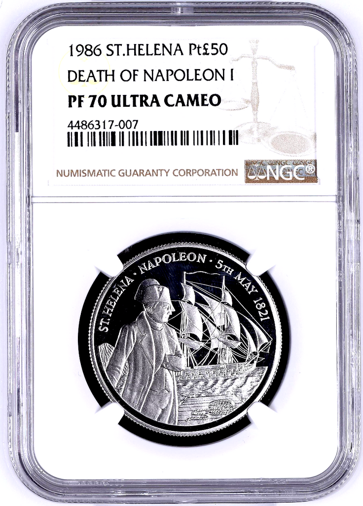 St. Helena & Ascension Island 1986 1oz £50 Platinum Death of Napoleon I NGC PF70