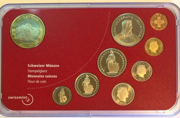 Swiss 2005 Official Set 9 Coins Special Edition Jungfrau perfect condition
