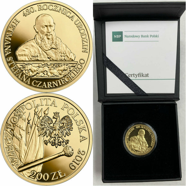2019 Poland Gold Coin 200 Zloty Hetman Stefan Czarniecki Mintage1,500  Box COA