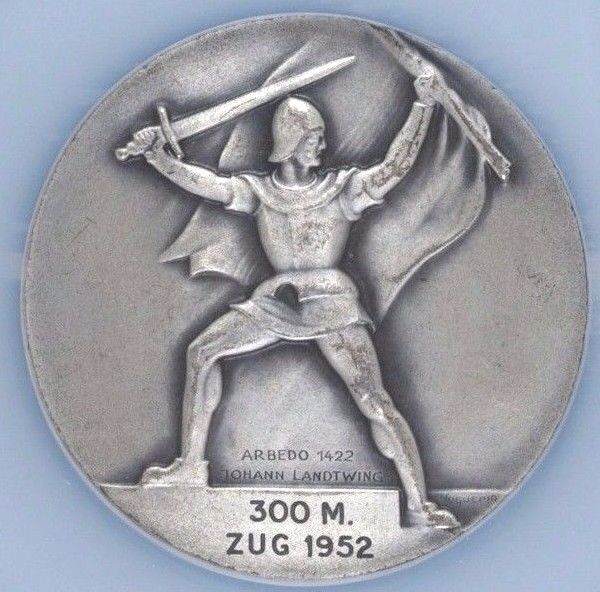 Rare Swiss 1952 Silvered Shooting Medal Zug Huguenin R-1692b NGC MS63