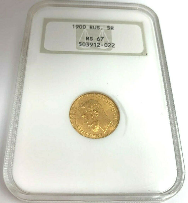 Russian Empire 1900 Gold 5 Rubles Emperor Nikolai II Imperial NGC MS67