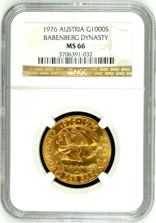 1976 Austria Gold 1000 Schilling Babenberg Dynasty Millennium NGC MS66