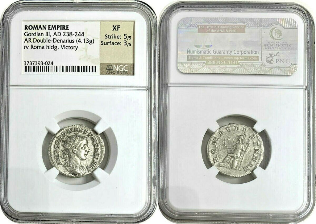 Roman Empire Gordian III AD238-244 Double Denarius Roma holding Victory NGC XF
