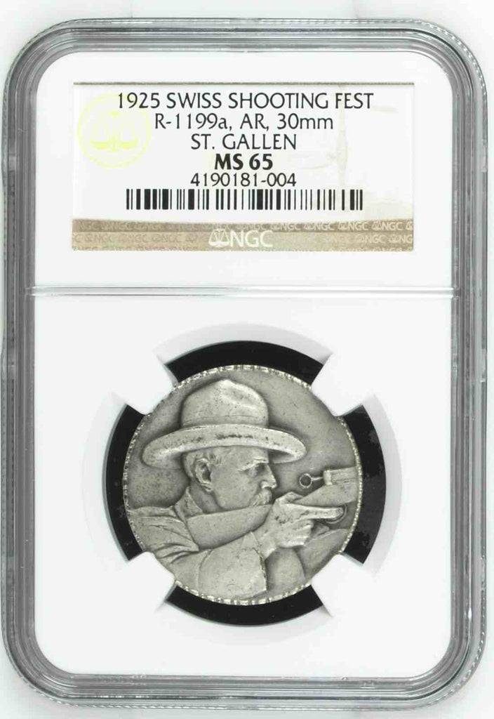 Rare Swiss 1925 Silver Medal Shooting Fest St. Gallen R-1199a NGC MS65