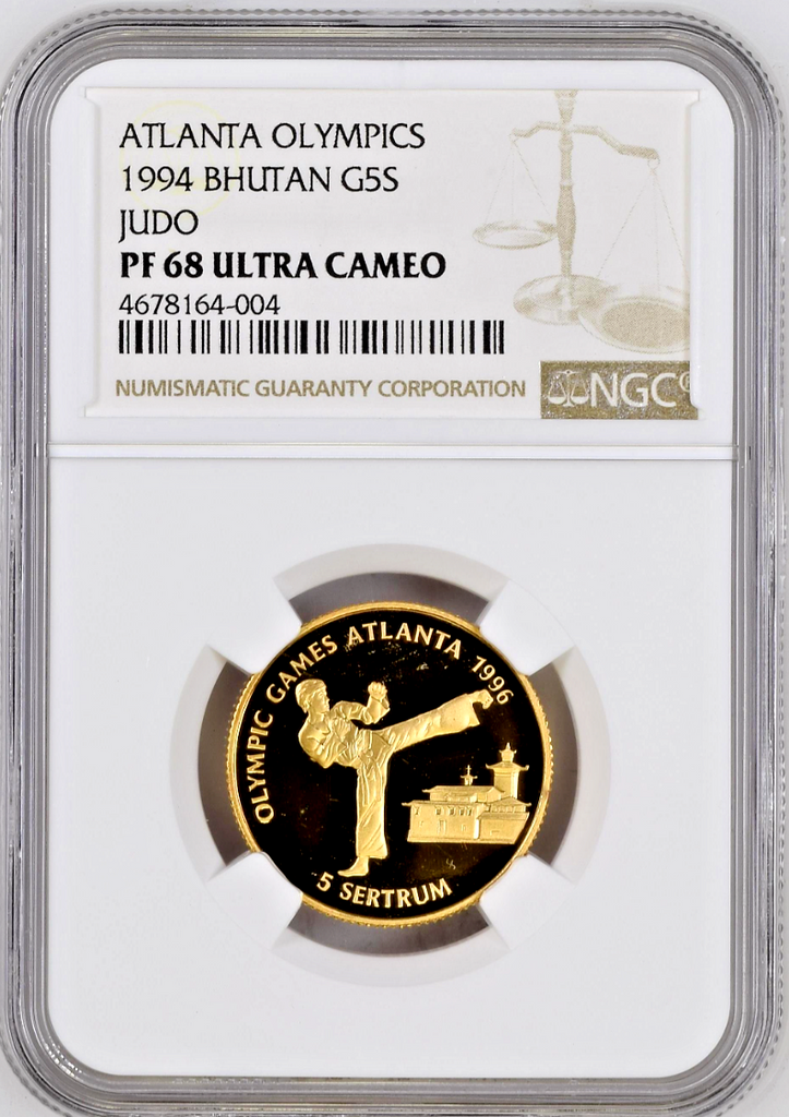 Bhutan 1994 Gold 5 Sertums Olympics Jigme Singye Tae kwon do NGC PF68 Top Pop