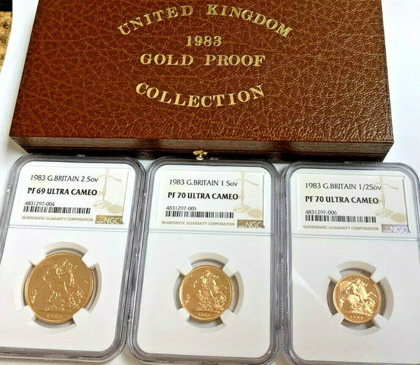 1983 United Kingdom 3 Gold Coins Set Elizabeth  Sovereign St George NGC PF70/69