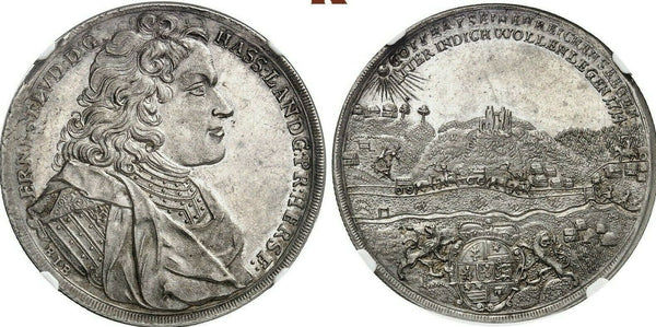 Germany 1714 Taler Hessen Darmstadt NGC MS62+ Ernst Ludwig Reichstaler Silver