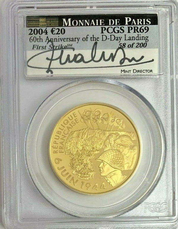 France 2004 Gold Proof 20 Euro Normandy Invasion 60th Ann. PCGS PF69 Mintage-200
