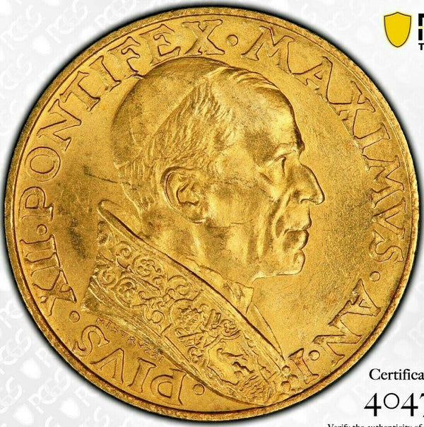 Vatican 1939 Gold 100 Lire Pius XII Jesus PCGS MS64 Mintage-2,700