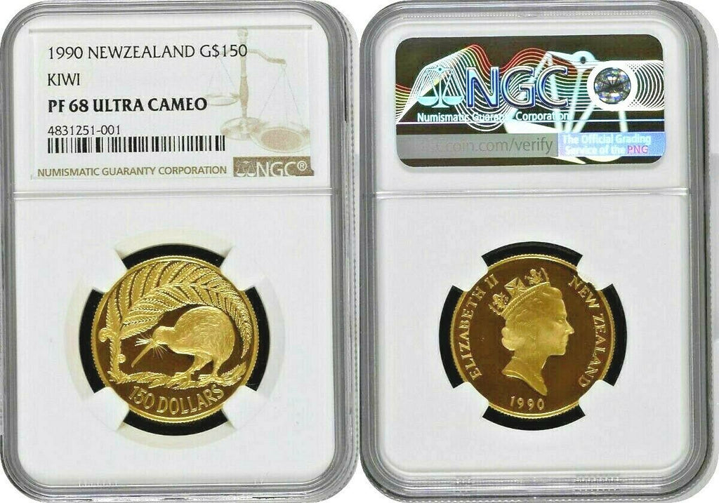 1990 New Zealand Gold Proof Coin $150 Kiwi Bird NGC PF68
