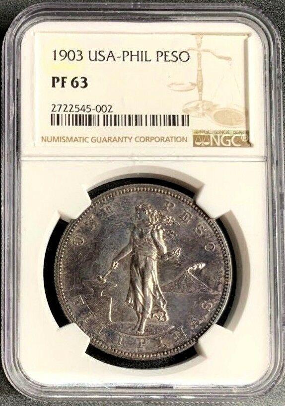 1903  Philippines Under US Sovereignty 1 Peso Proof Silver NGC PF63 Low Mintage
