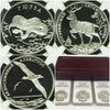 Russia 2010 Set 3 Silver Coins 2Roubles Wildlife Albatros Deer Snake NGC PF67-69