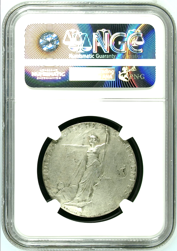 Swiss 1904 Silver Shooting Medal NGC MS62 St Gallen Box R-1175a