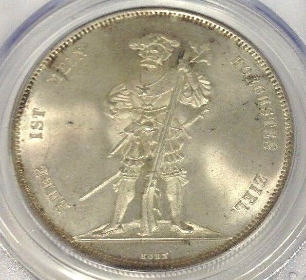 Switzerland Bern 1857 Shooting Thaler Medal 5 Francs R-181a PCGS MS63 Swiss