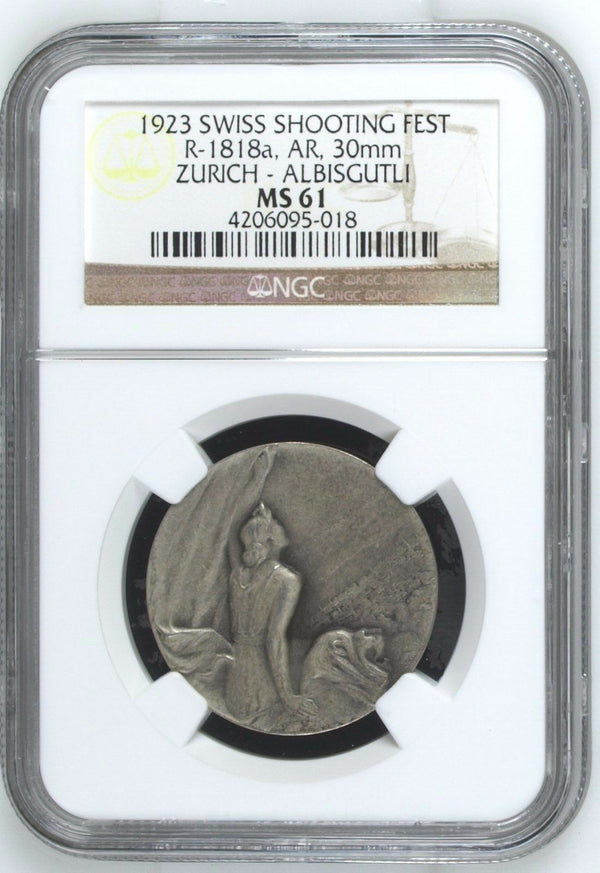 Very Rare Swiss 1923 Shooting Medal Zurich Albisgutli Woman R-1818a NGC MS61