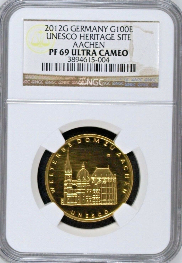Germany 2012 G Gold 100 Euro UNESCO Heritage Aachen Karlsruhe Mint NGC PF69 COA