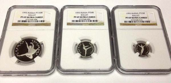 Russia 1995 Set 3 Platinum Coins Ballet Sleeping Beauty NGC PF69 Box