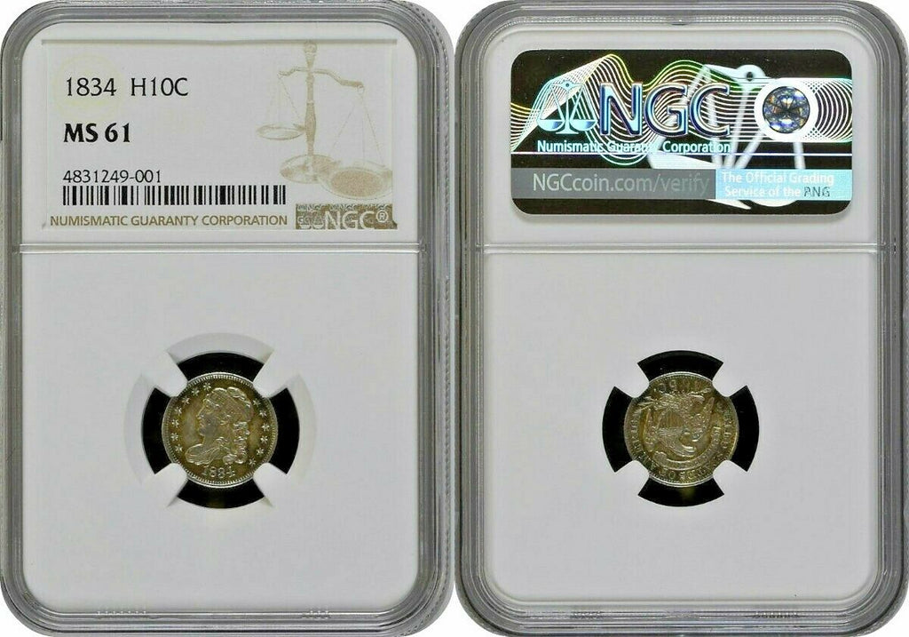 1834 Early Half Dimes NGC MS61 Silver Coin 5 cents United States