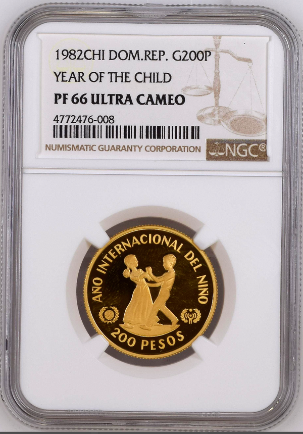 1982 Dominican Republic Gold 200 Pesos Year of the Child NGC PF66 Low Mintage