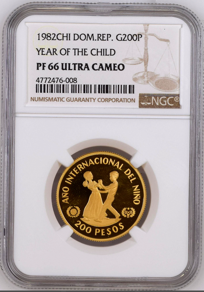 1982 Dominican Republic Gold 200 Pesos Year of the Child NGC PF66 Low Mintage