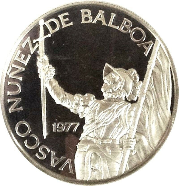 Panama 1977 Silver Coin 20 Balboas Vasco Nunez de Balboa Proof NGC PF67 UC
