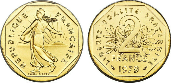 France 1979 Specimen Gold Proof 2 Francs Piefort Paris PCGS SP67 Mintage-600