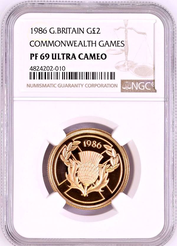 Great Britain 1986 Gold 2 Pounds XIII Commonwealth Games Edinburgh NGC PF69