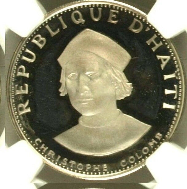 Haiti 1973 Silver Coin 25 Gourdes Proof Christopher Columbus Low Mint. NGC PF65